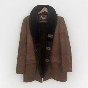Vintage 70s Jacket Mens 38 Suede Leather‎ Sherpa Lined Shawl Marlboro Coat